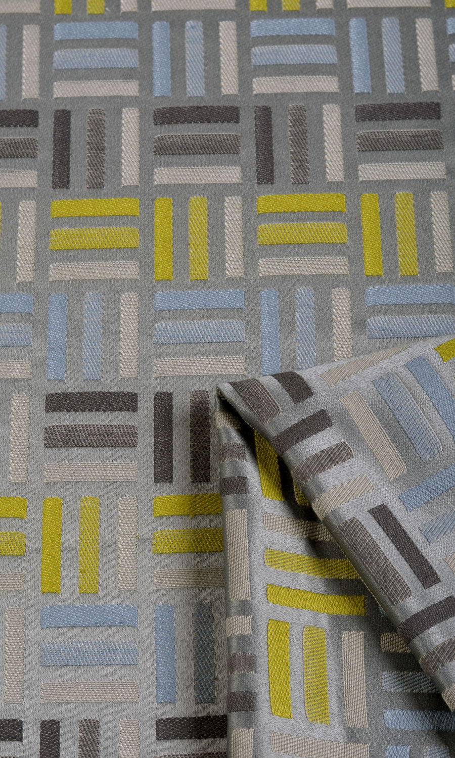 Geometric Patterned Fabric Material By the Metre (Grey/ Yellow)