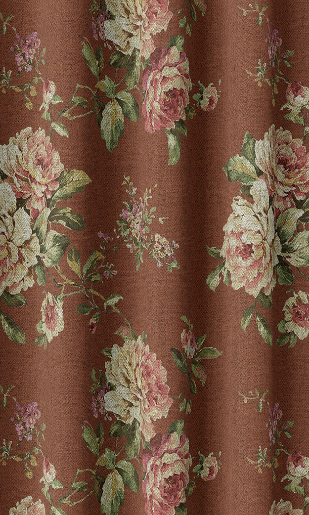 Country Floral Home Textile Fabric Material Sample (Orange/ Red)