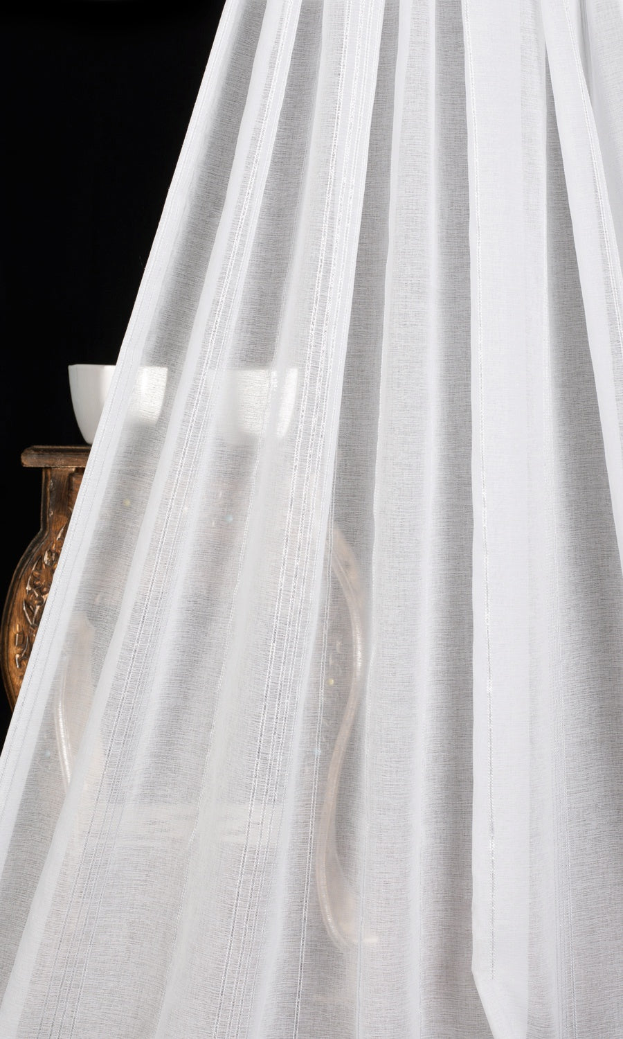 Striped Sheer Home Textile Fabric Material By the Metre (White)