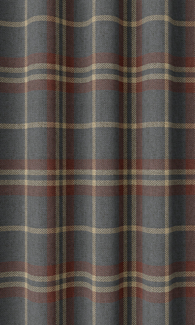Checkered Home Textile Fabric Material Sample (Grey/ Red/ Beige)