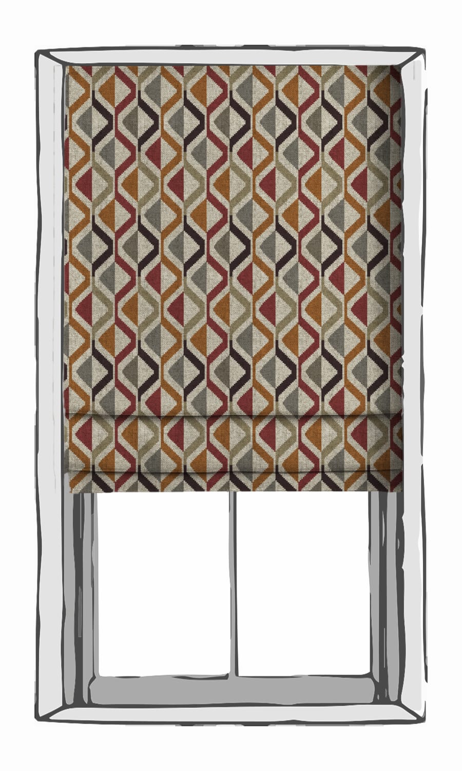 Geometric Striped Home Textile Fabric Material By the Metre (Red/ Orange/ Grey)
