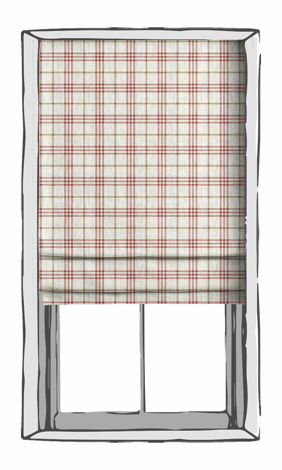 Modern Check Blinds (Linen White/ Red) for Living, Bedroom, Kitchen, Bathroom