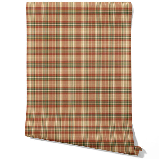 Geometric Plaid Checkered Traditional Wallpaper (Red/ Brown/ Beige/ Green)