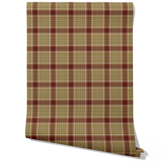 Geometric Plaid Checkered Traditional Wallpaper (Olive Green/ Brown/ Red)