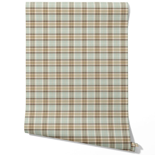Geometric Plaid Checkered Traditional Wallpaper (Gray-Green/ Brown/ Beige/ Cream)