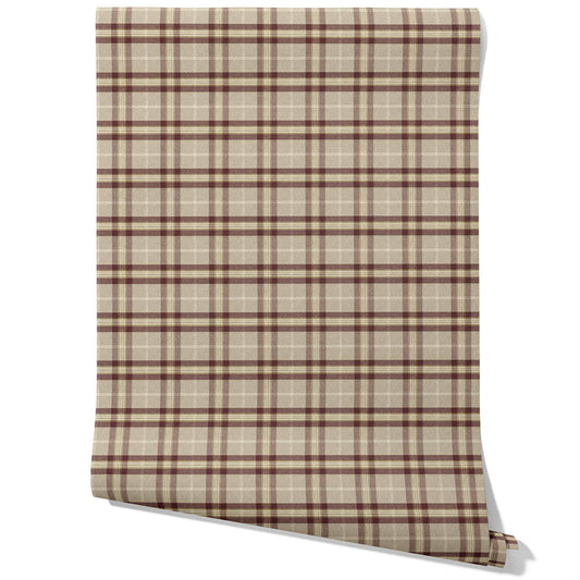 Geometric Plaid Checkered Traditional Wallpaper (Brown/ Maroon/ Beige)