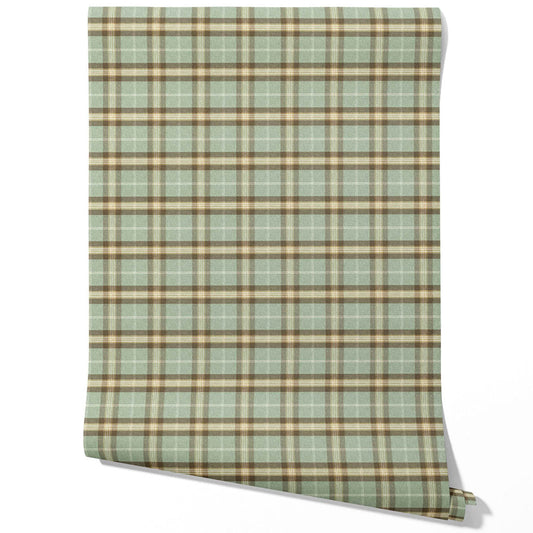 Geometric Plaid Checkered Traditional Wallpaper (Green/ Brown/ Beige)