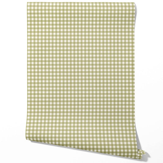 Geometric Gingham Checkered Traditional Wallpaper (Green)