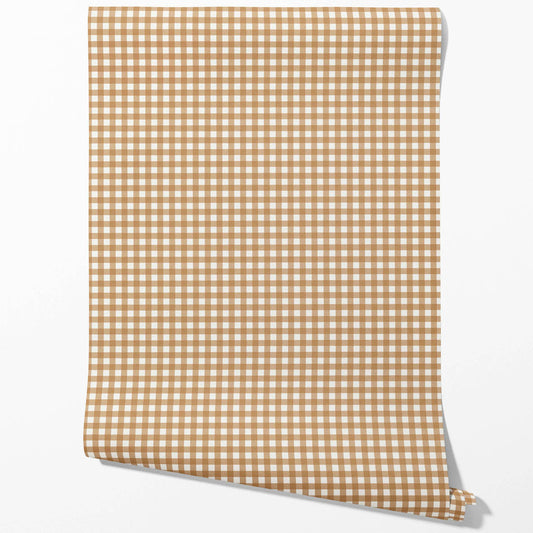 Geometric Gingham Checkered Traditional Wallpaper (Bronze Orange)