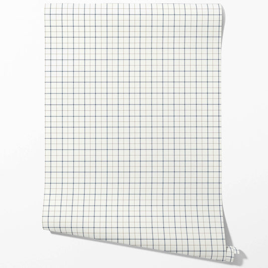 Windowpane Checkered/ Plaid Traditional Wallpaper (Navy Blue/ White/ Taupe)