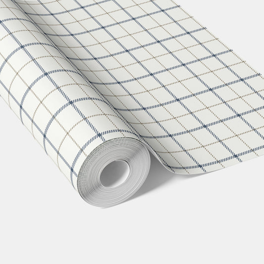 Windowpane Checkered/ Plaid Traditional Wallpaper (Navy Blue/ White/ Taupe)