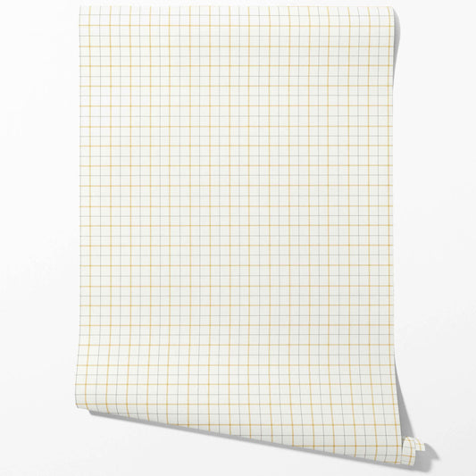 Windowpane Checkered/ Plaid Traditional Wallpaper (Mustard Yellow/ White/ Taupe)