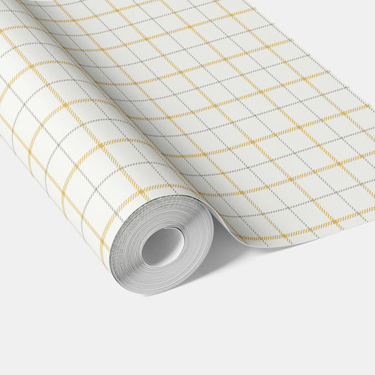 Windowpane Checkered/ Plaid Traditional Wallpaper (Mustard Yellow/ White/ Taupe)