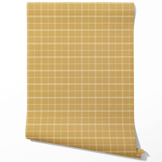 Geometric Plaid Checkered Traditional Wallpaper (Mustard Yellow)