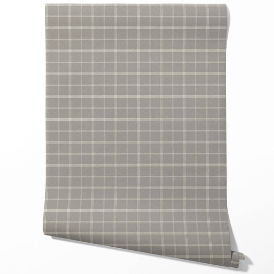 Neutral Geometric Plaid Checkered Traditional Wallpaper (Gray)