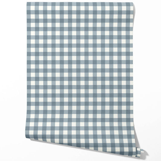 Geometric Gingham Checkered Traditional Wallpaper (Navy Blue)
