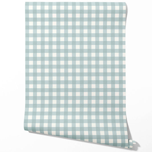 Geometric Gingham Checkered Traditional Wallpaper (Seafoam Blue)