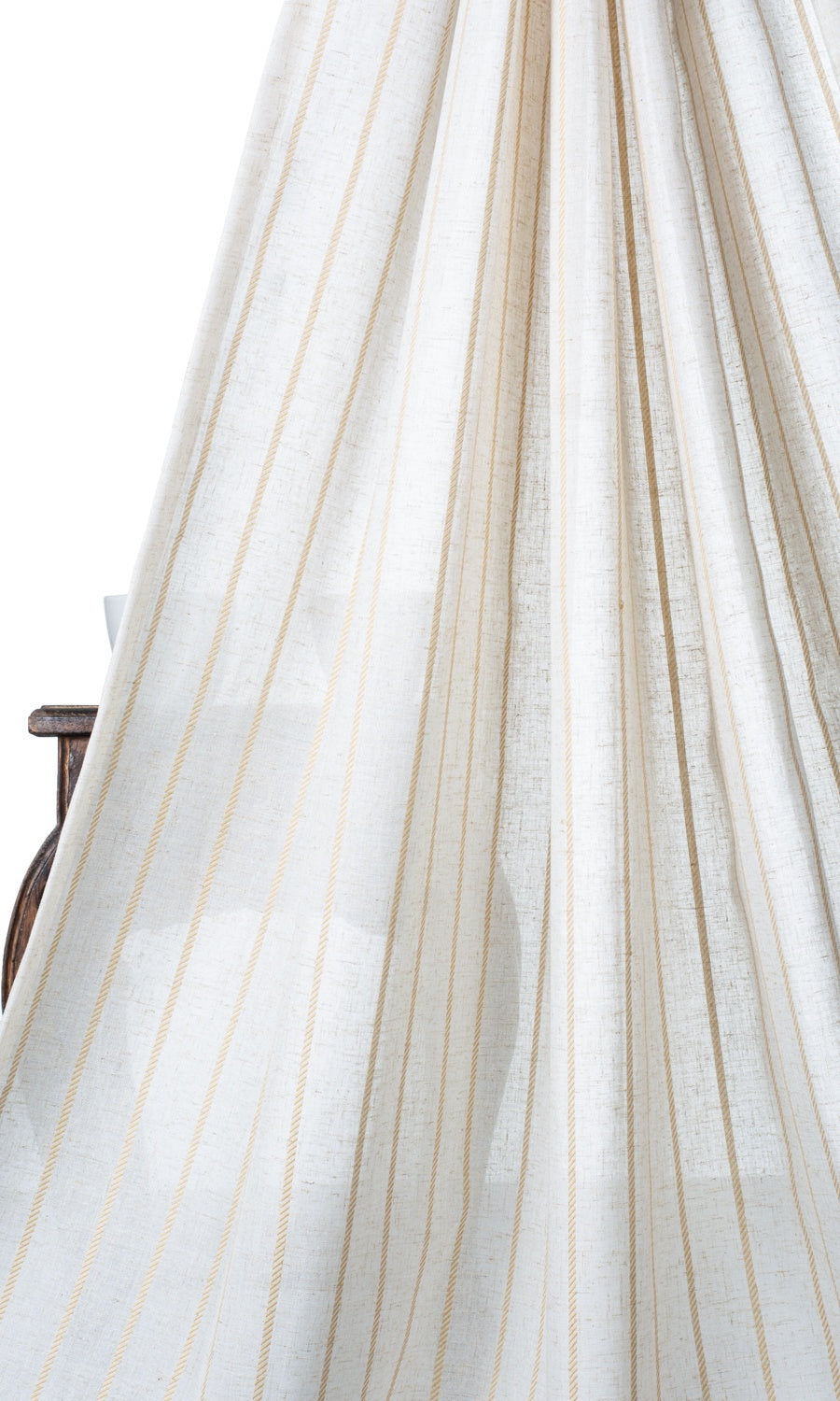 Striped Sheer Window Treatments Fabric By the Metre (White/ Mustard Beige)