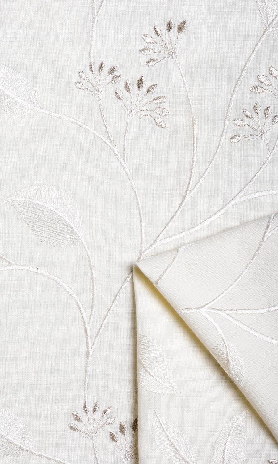 Floral Embroidery Free Fabric Material Sample (White/ Cream)