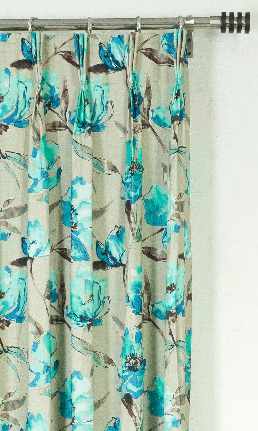 Floral Cotton Home Textile Fabric Material By the Metre (Blue/ Beige)