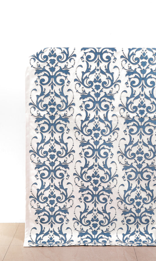 Damask Home Décor Fabric Sample (White/ Blue)