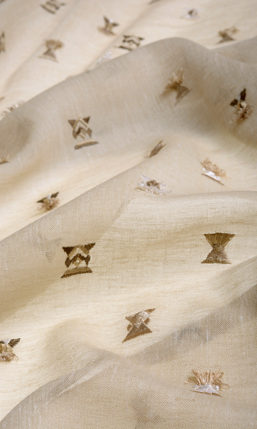 Embroidered Semi-Sheer Fabric By the Metre for Roman Blinds & Shades (Beige/ Brown)