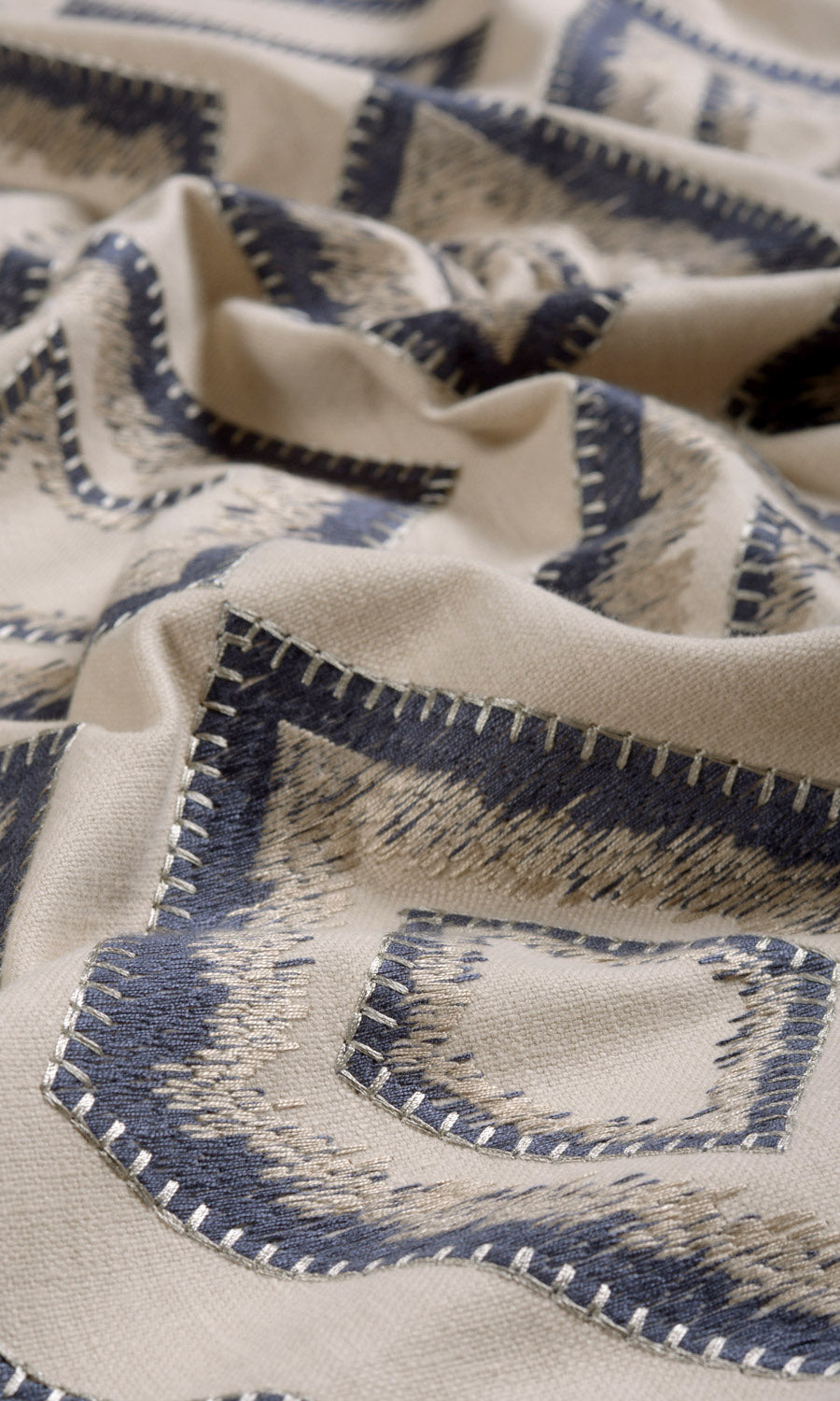 Embroidered Any Size Style Roman Blinds (Oyster Beige/ Navy Blue)