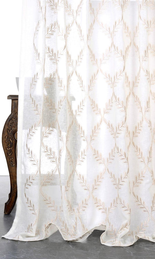 Sheer Floral Embroidered Blinds (White/ Beige)