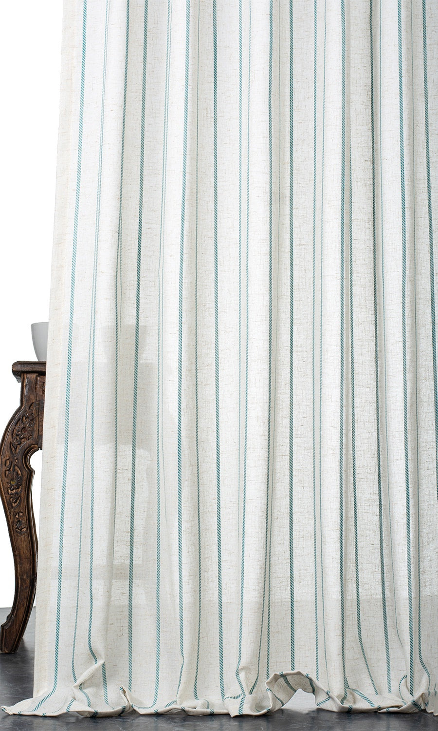 Striped Sheer Blinds (White/ Turquoise Blue) for Living, Bedroom, Kitchen, Bathroom