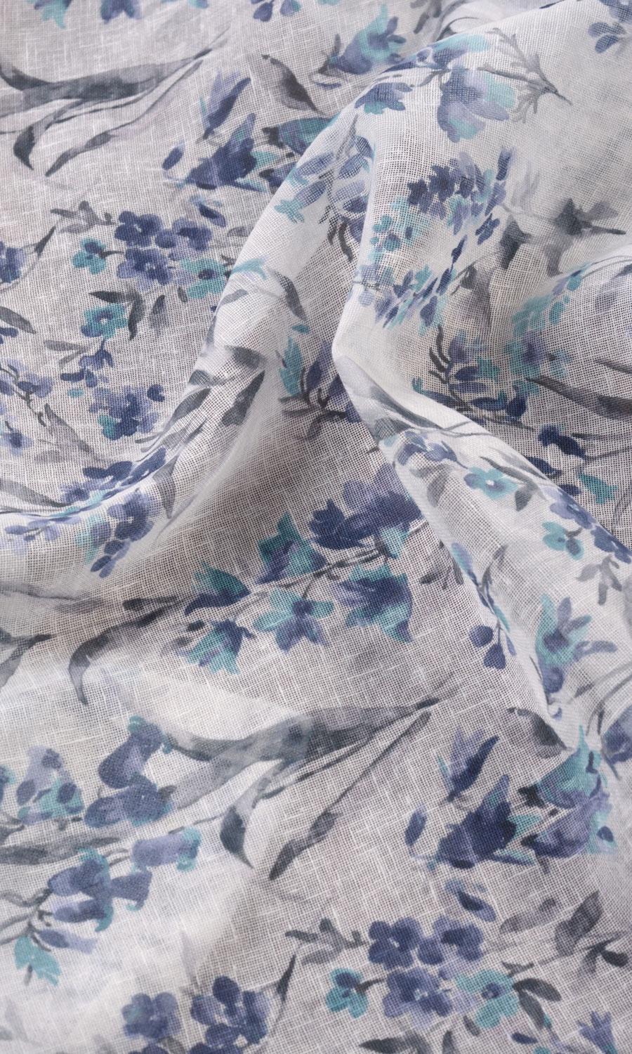 Sheer Floral Print Made-to-Measure Roman Blinds (Blue/ Grey)