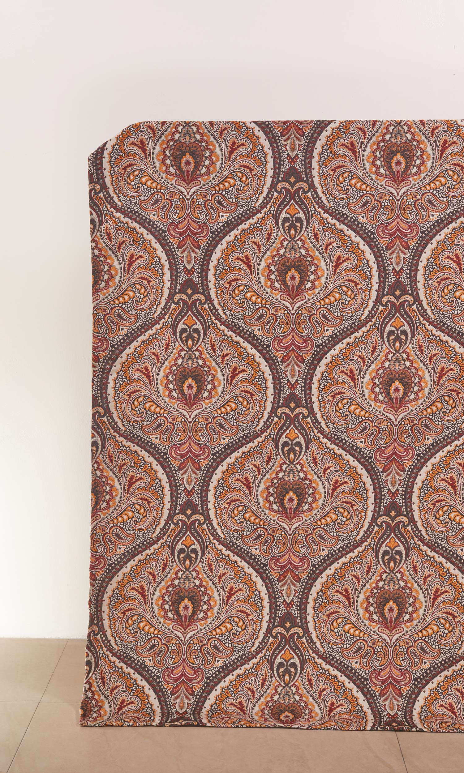 Damask Home Décor Fabric By the Metre (Umber Brown/ Red/ Yellow)