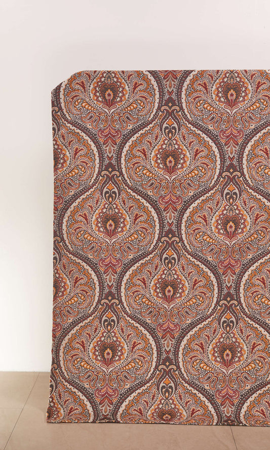 Damask Home Décor Fabric By the Metre (Umber Brown/ Red/ Yellow)