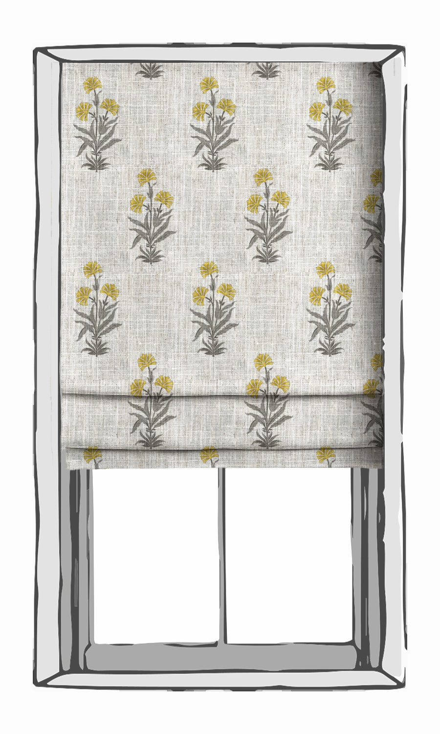 Modern Floral Roman Blinds (White/ Yellow/ Grey) for Living, Bedroom, Kitchen, Bathroom