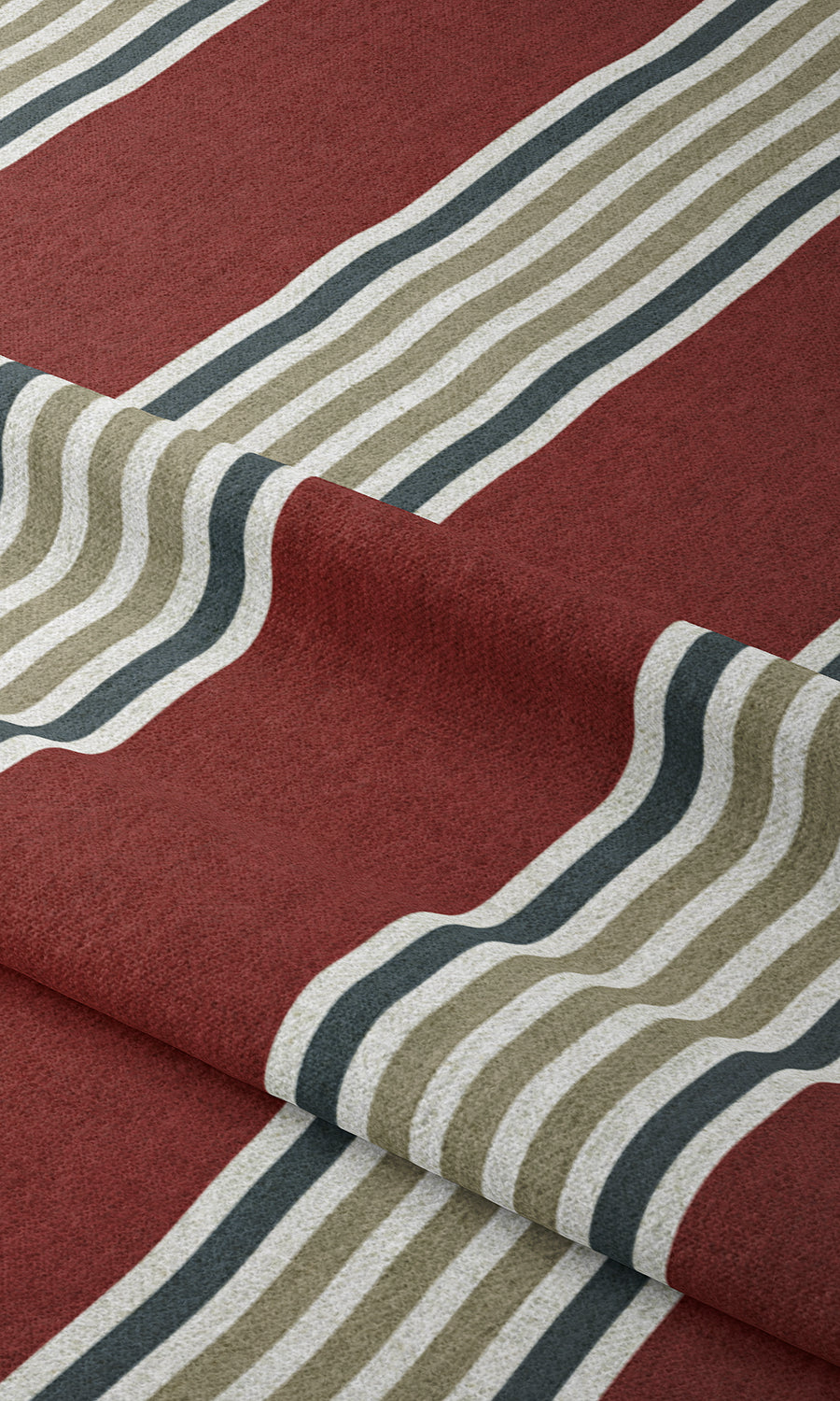 Striped Home Textile Fabric Material Sample (Deep Red/ Beige)