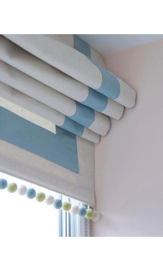 Roman blinds with ribbon trimming