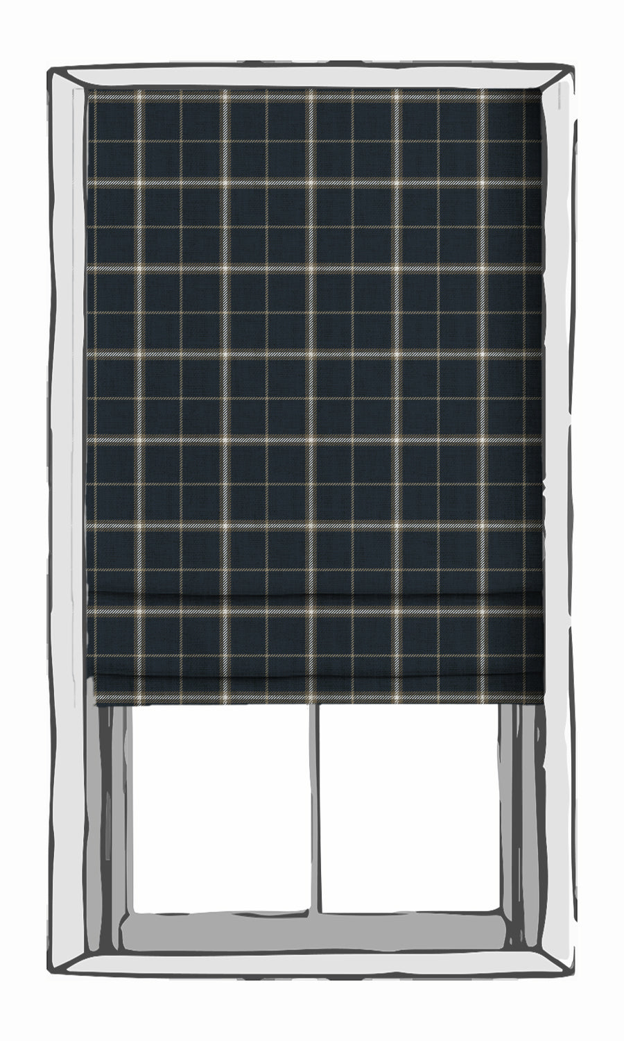 Checkered Roman Shades (Navy Blue/ Brown) Extra Long Short Wide