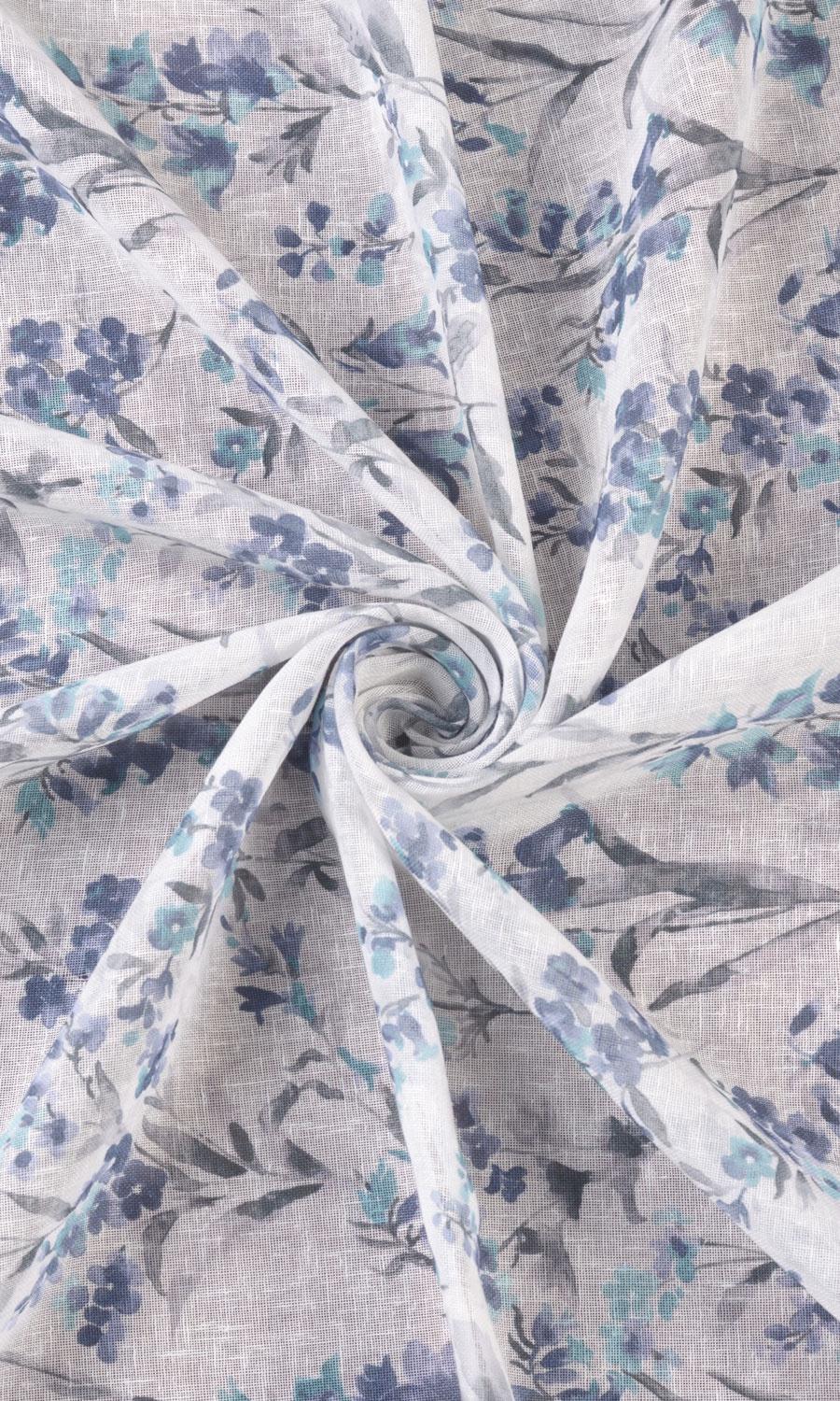 Sheer Floral Print Flat, Plain, Fake, Faux, European Relaxed Roman Blinds (Blue/ Grey)