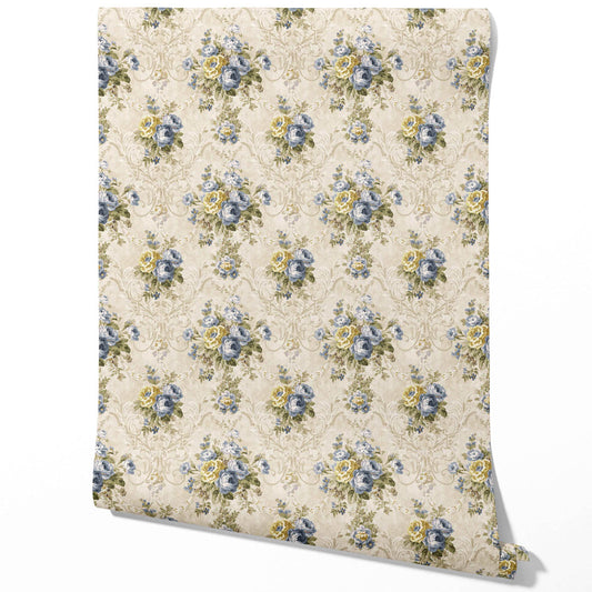 Floral Damask Patterned Traditional Wallpaper (Beige/ Blue/ Yellow/ Green/ Taupe)