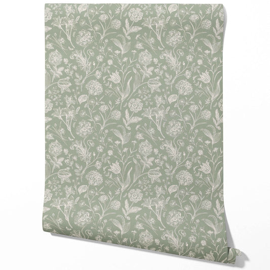 Floral/ Botanical Traditional Wallpaper (Sage Green)