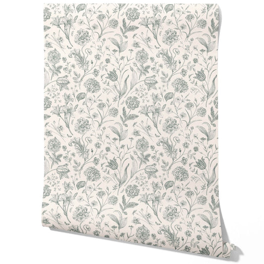 Floral/ Botanical Traditional Wallpaper (Teal Green)