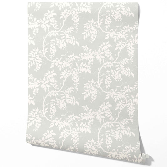 Neutral Floral Vine/ Botanical Traditional Wallpaper (Dove Gray/ Off-White)