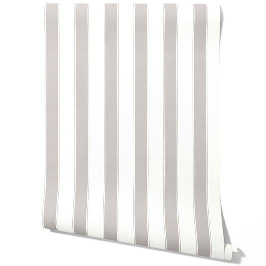 Neutral Geometric Striped Traditional Wallpaper (Gray/ White)