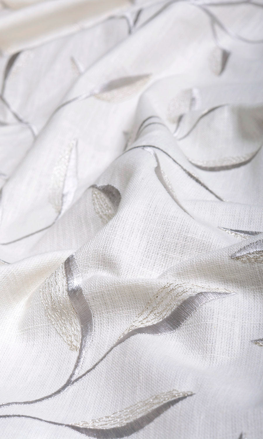 Floral Embroidery Flat, Plain, Fake, Faux, European Relaxed Roman Blinds (White/ Cream)