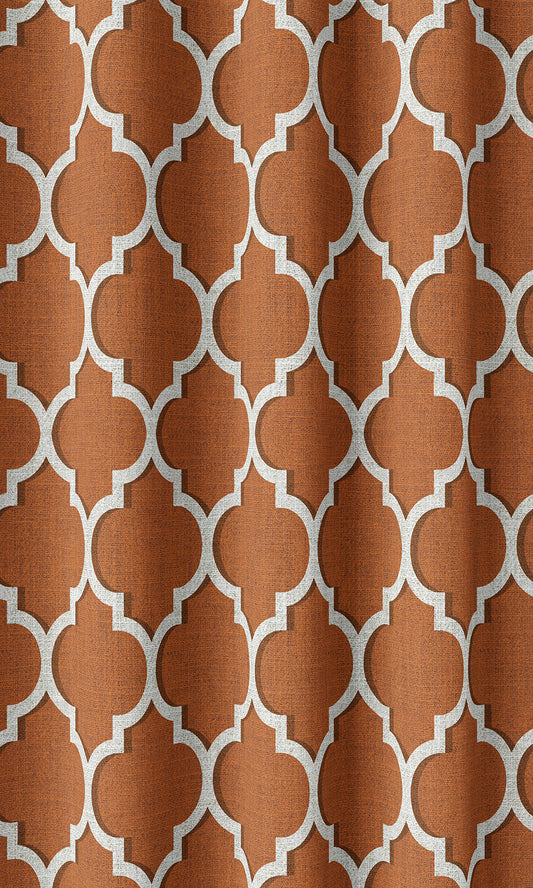 Trellis Tile Print Home Décor Fabric Sample (Orange/ White)
