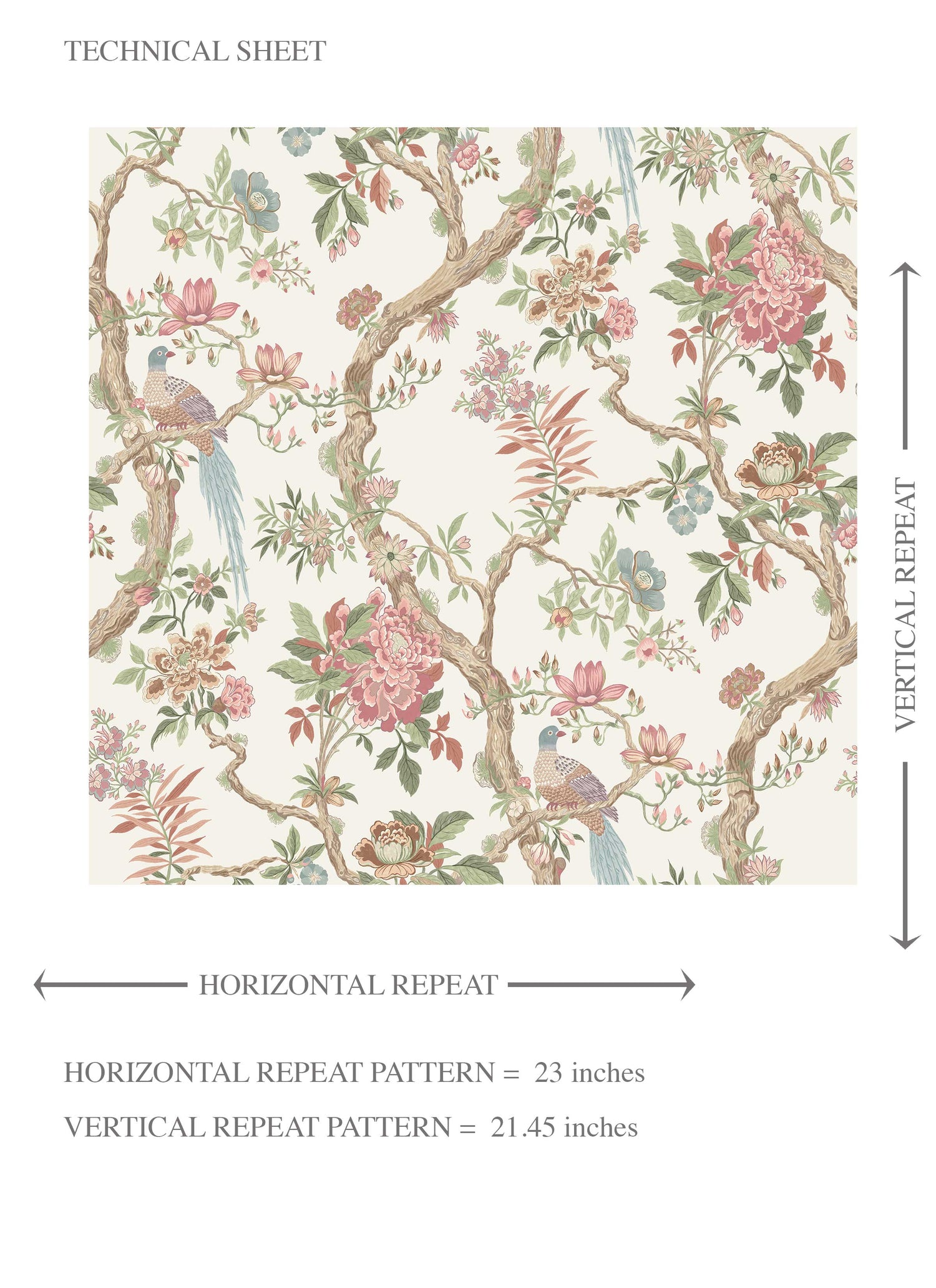 Floral/ Bird Print Chinoiserie Kids Room Wallpaper (Pink/ Green/ Duck Egg Blue)