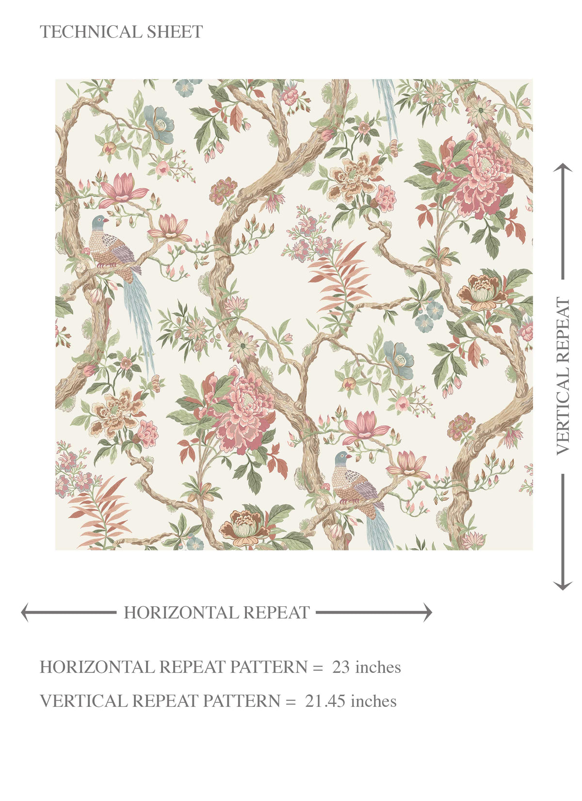 Floral/ Bird Print Chinoiserie Kids Room Wallpaper (Pink/ Green/ Duck Egg Blue)