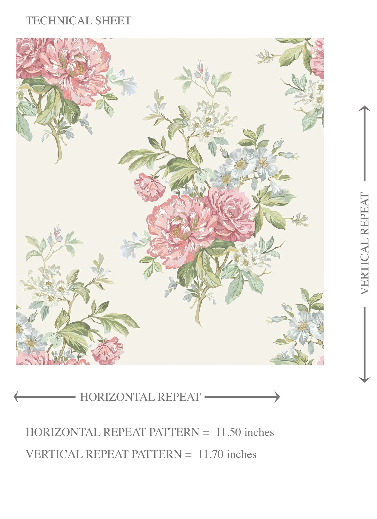 Floral Block Print Kids Room Wallpaper (Cream/ Soft Pink/ Green/ Duck Egg Blue)