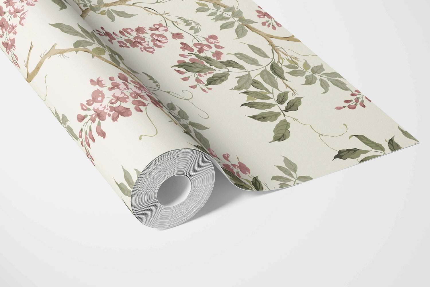 Floral Vine/ Botanical Patterned Bathroom Wallpaper (Cream/ Pink/ Green)