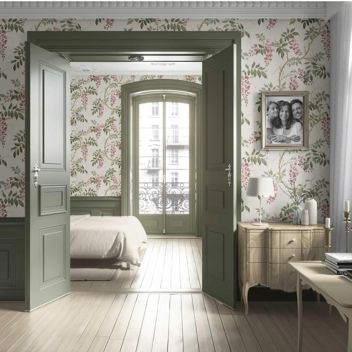 Floral Vine/ Botanical Patterned Living Room Wallpaper (Cream/ Pink/ Green)
