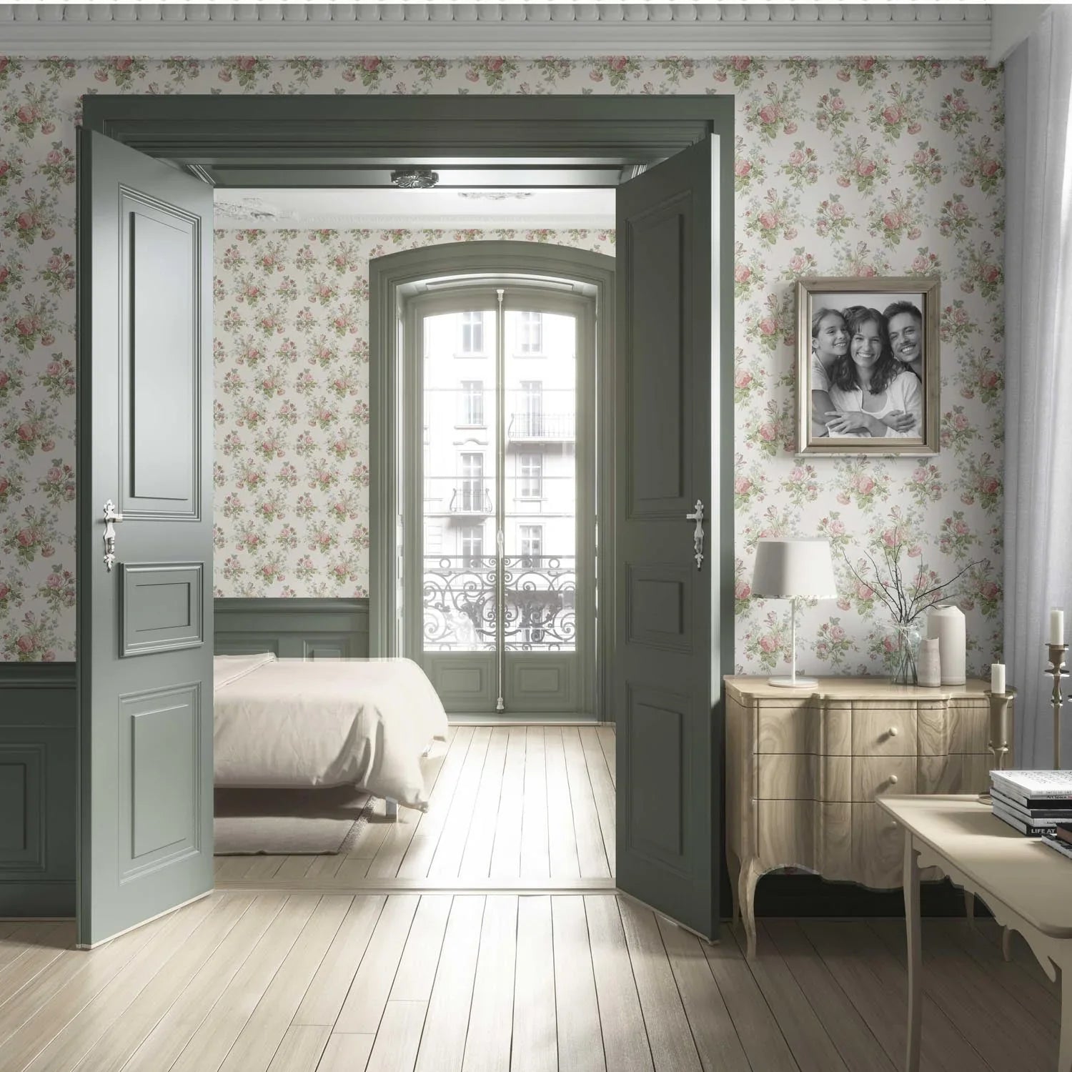 Patterned Floral Block Print Living Room Wallpaper (Cream/ Soft Pink/ Green/ Blue)
